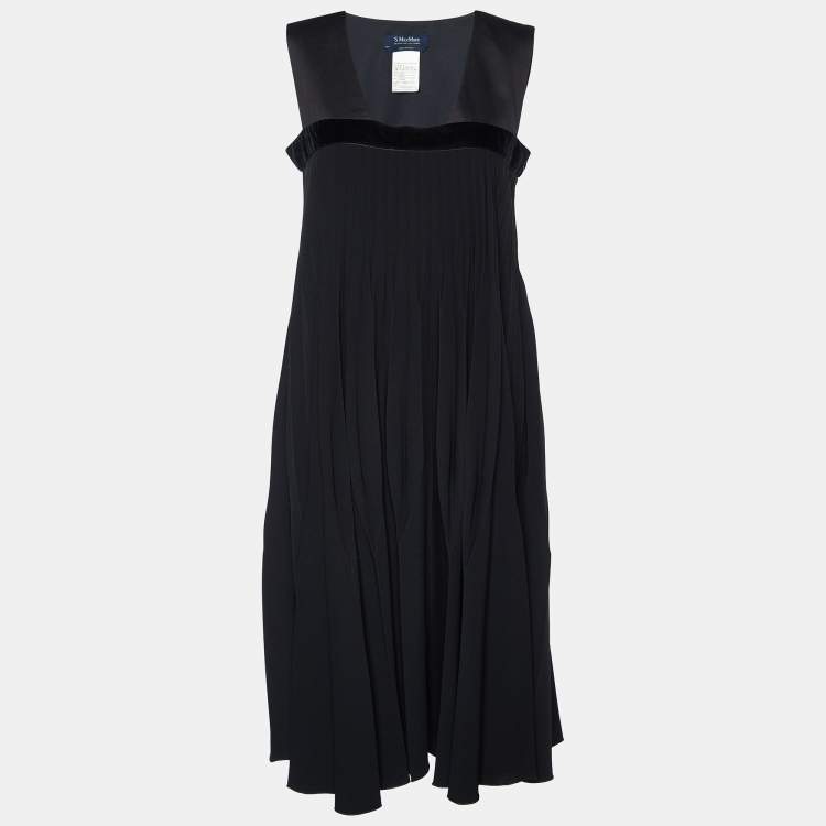مملوكة مسبقًا S'Max Mara Black Cotton & Plisse Midi Dress M