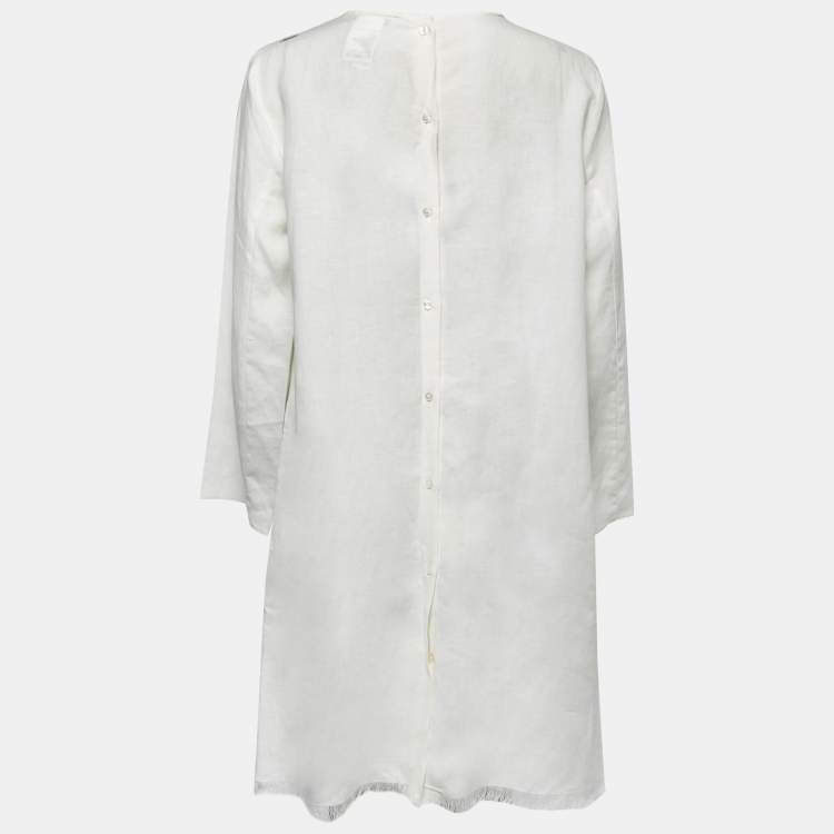 Pre Owned S'Max Mara White Linen Fringed Short Dress L