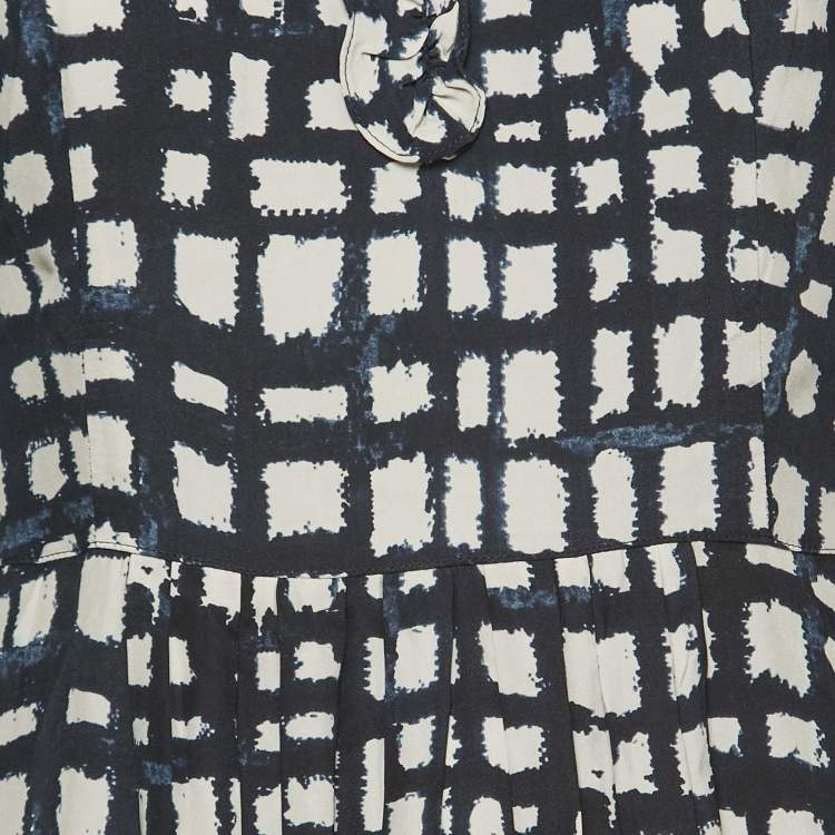 Pre Owned S'Max Mara Navy Blue Print Silk Pleated Midi Dress S
