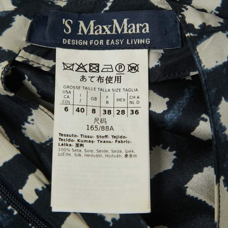 Pre Owned S'Max Mara Navy Blue Print Silk Pleated Midi Dress S