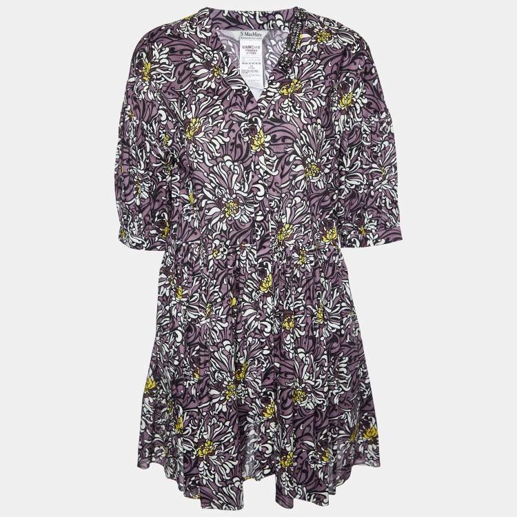 Pre Owned S'Max Mara Purple Floral Printed Cotton Mini Dress L