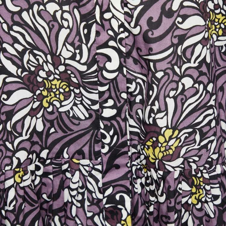 Pre Owned S'Max Mara Purple Floral Printed Cotton Mini Dress L