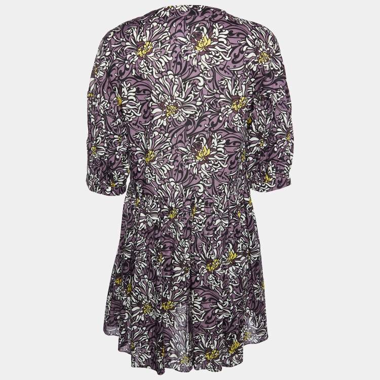 Pre Owned S'Max Mara Purple Floral Printed Cotton Mini Dress L