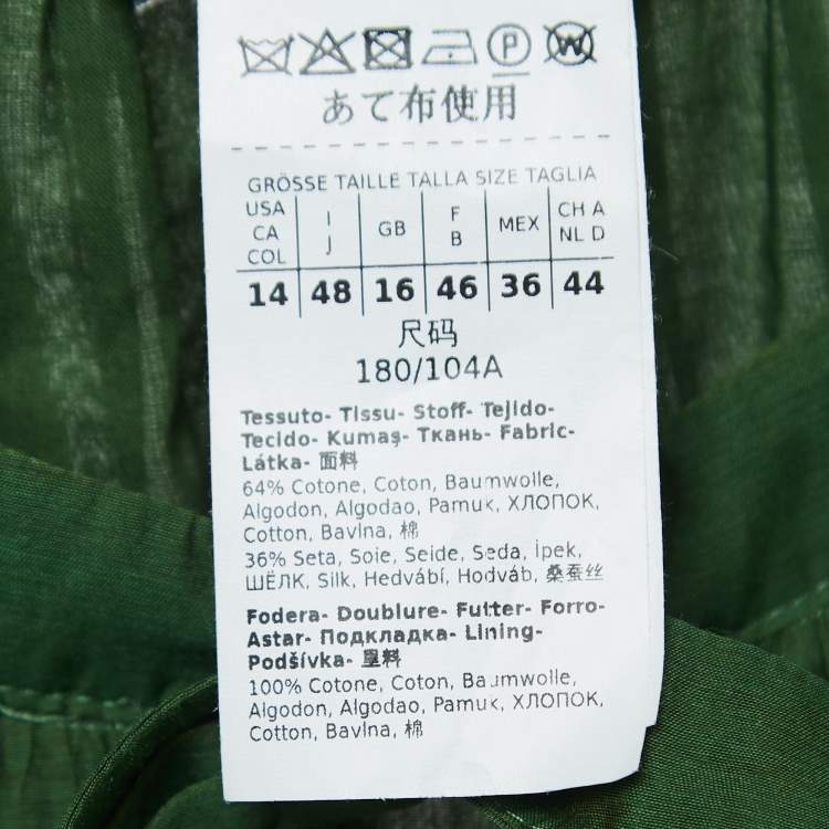 Pre Owned S'Max Mara Green Cotton Elasticated Waist Maxi Dress L