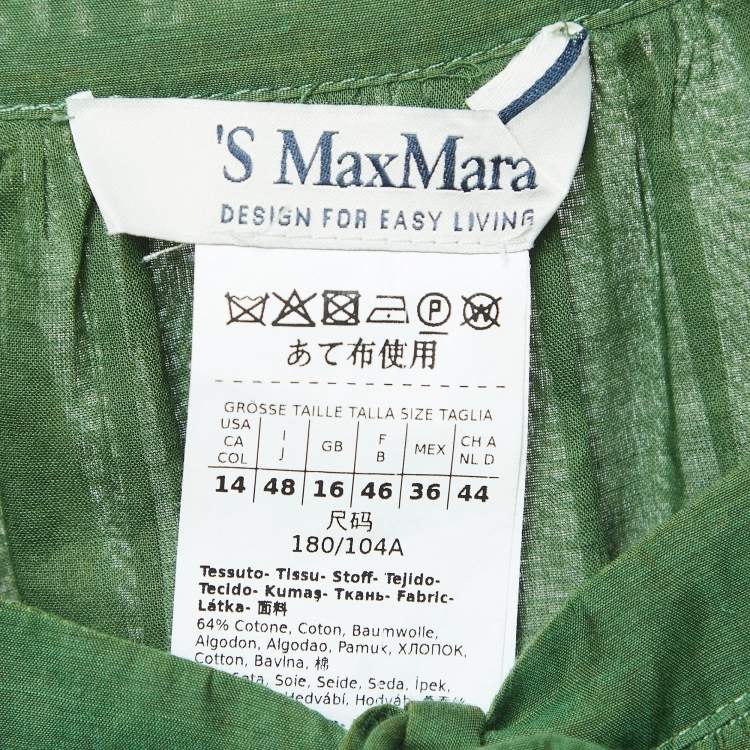 Pre Owned S'Max Mara Green Cotton Elasticated Waist Maxi Dress L