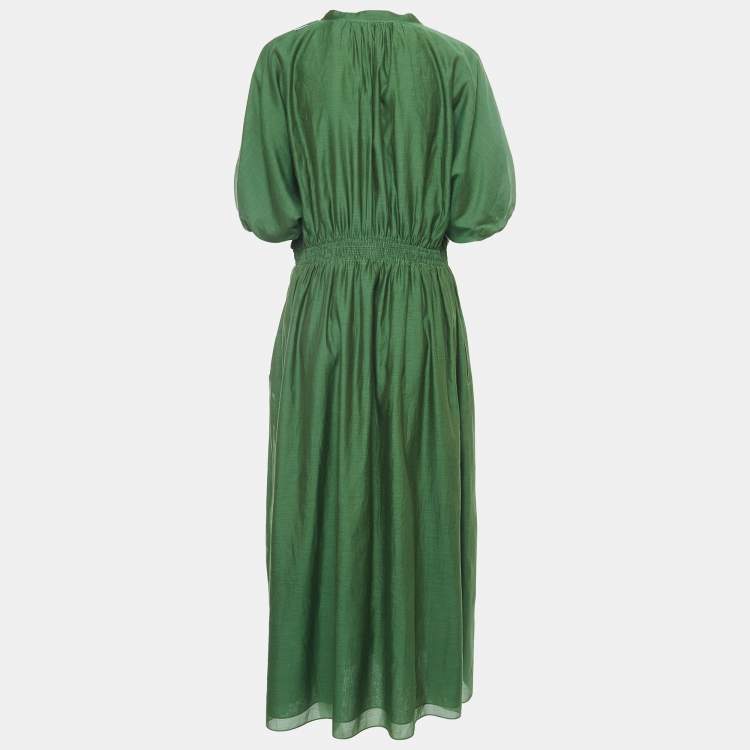 Pre Owned S'Max Mara Green Cotton Elasticated Waist Maxi Dress L