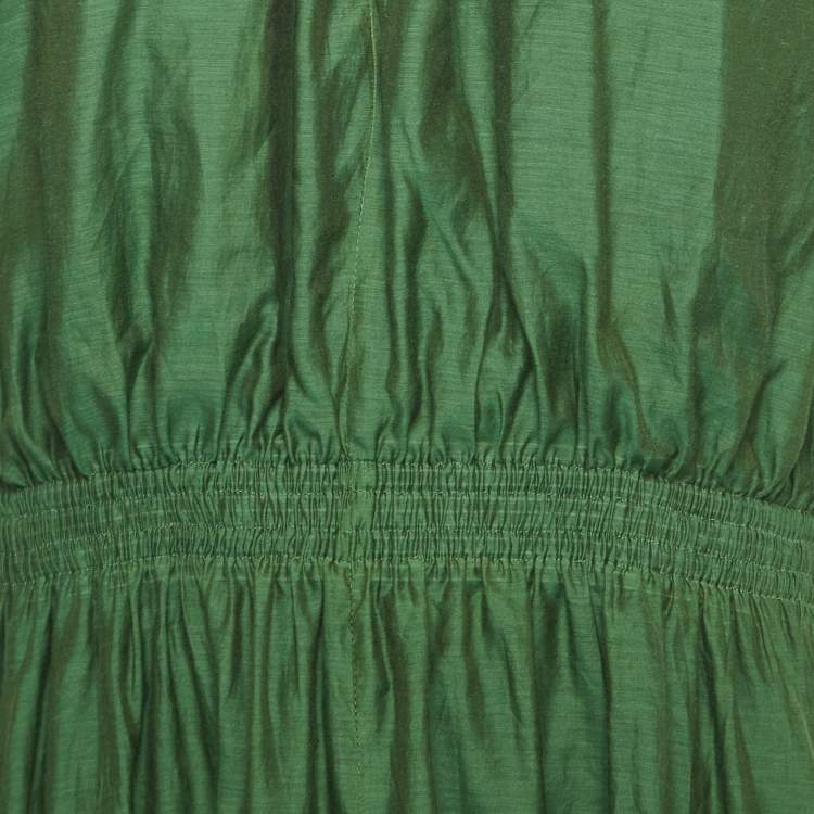 Pre Owned S'Max Mara Green Cotton Elasticated Waist Maxi Dress L