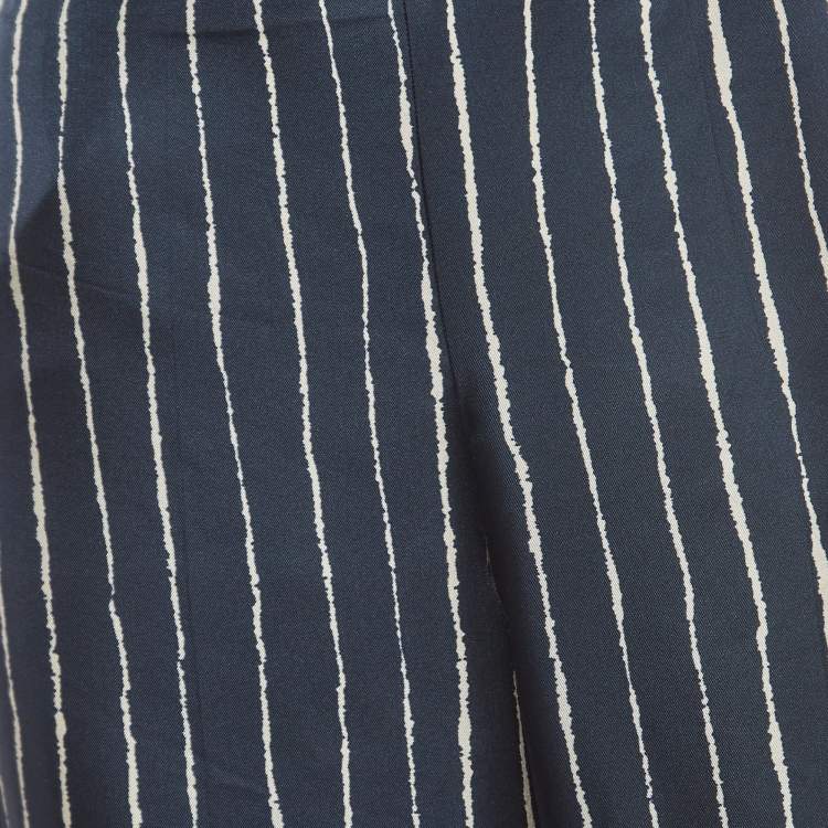 مملوكة مسبقًا S'Max Mara Navy Blue Striped Silk Wide Leg Trousers S