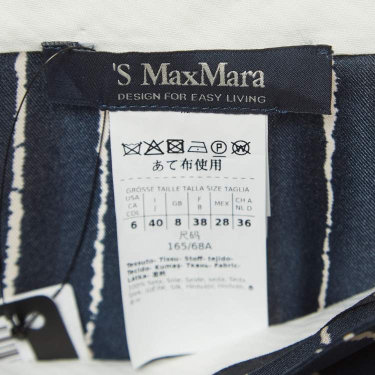 مملوكة مسبقًا S'Max Mara Navy Blue Striped Silk Wide Leg Trousers S