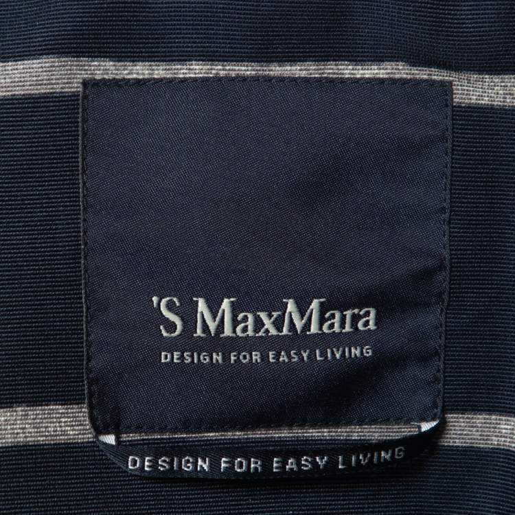 Pre Owned S'Max Mara Navy Blue Striped Cotton Blend Button Front Coat M