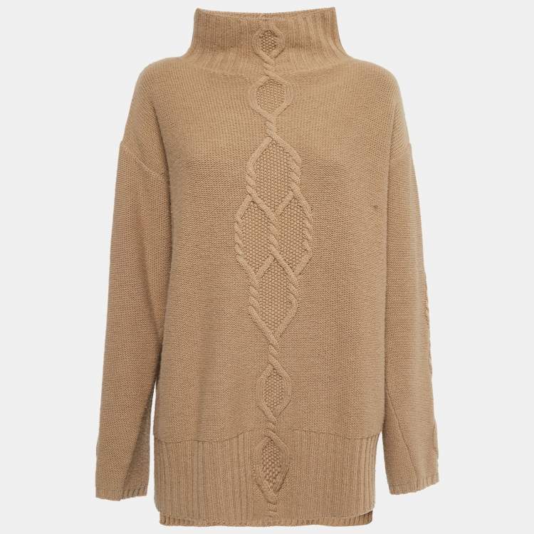 Pre Owned S'Max Mara Camel Brown Wool High Neck Sweater L