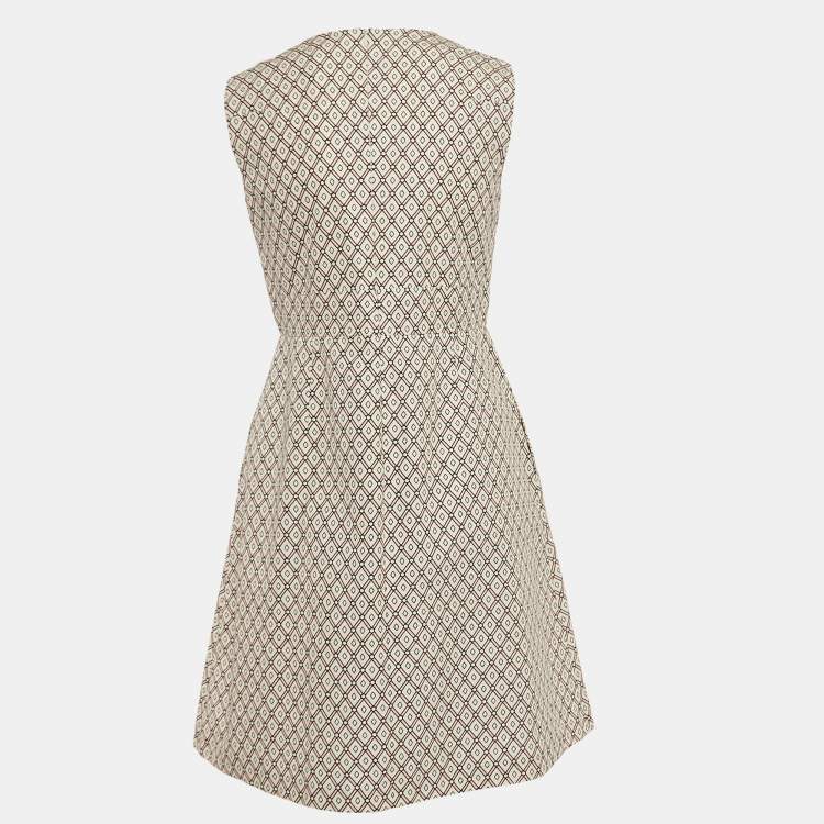 Pre Owned S'Max Mara Cream Geometric Print Cotton Sleeveless Mini Dress M