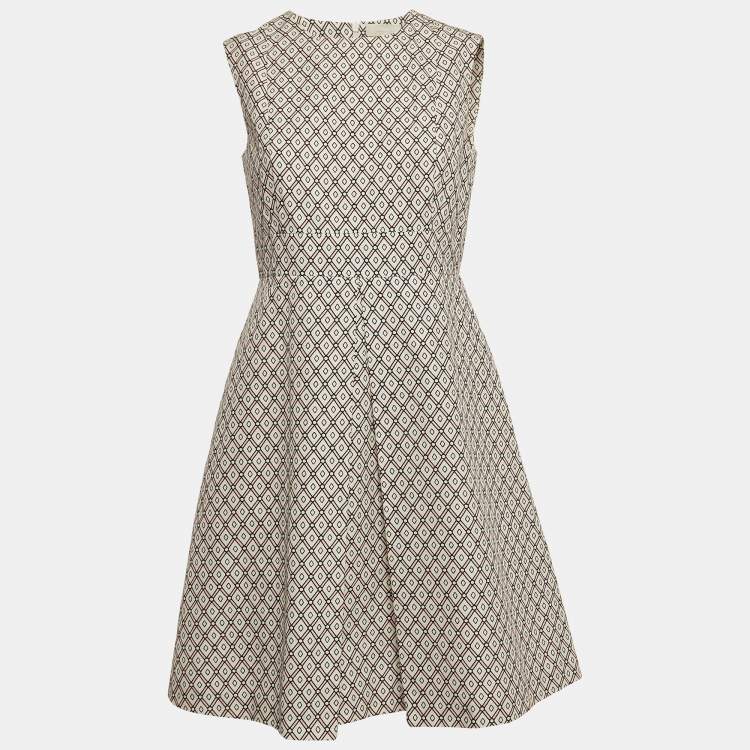 Pre Owned S'Max Mara Cream Geometric Print Cotton Sleeveless Mini Dress M