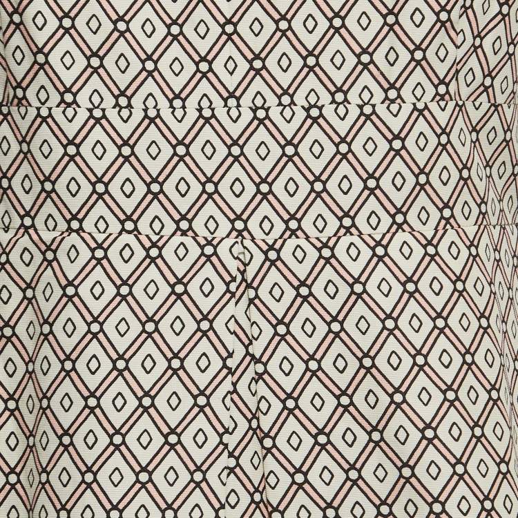 Pre Owned S'Max Mara Cream Geometric Print Cotton Sleeveless Mini Dress M