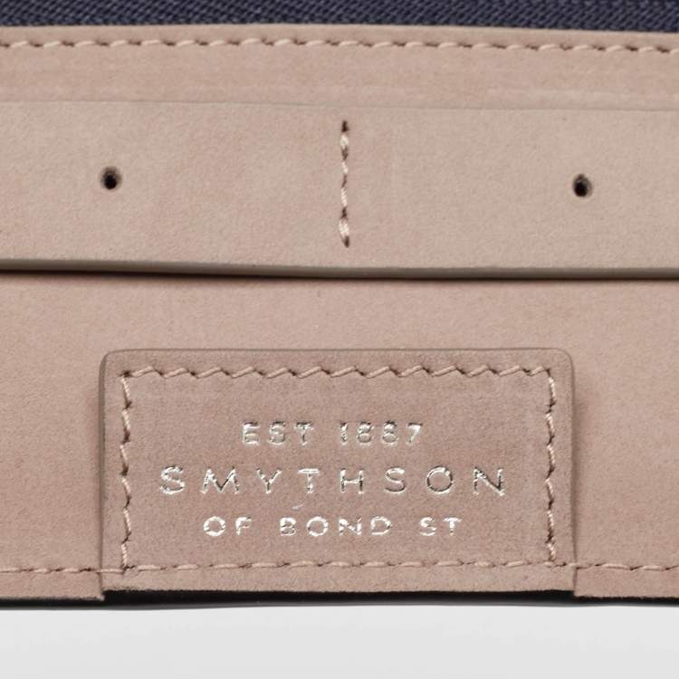 Pre Owned Smythson Mara Navy Blue Croc Embossed Leather Jewelry Roll