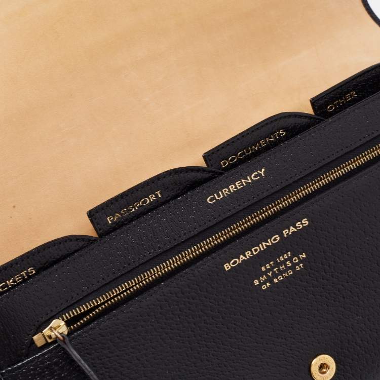 Pre Owned Smythson Black Leather Travel Document Holder