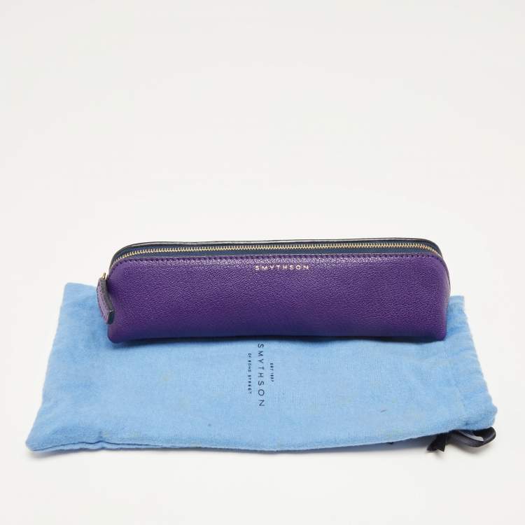 Pre Owned Smythson Purple Leather Panama Pencil Case