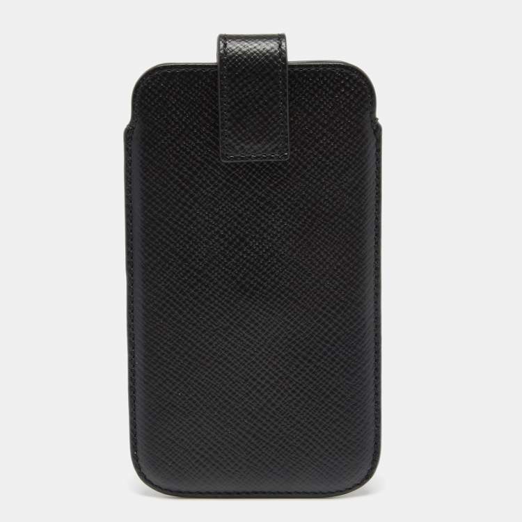 Pre Owned Smythson Black Leather Phone Cover