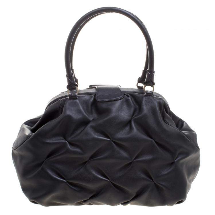 Pre Owned Symthson Black Leather Nancy Top Handle Bag