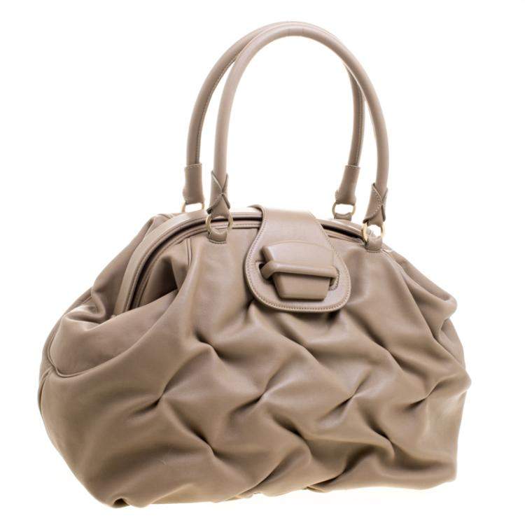 Pre Owned Symthson Beige Leather Nancy Top Handle Bag