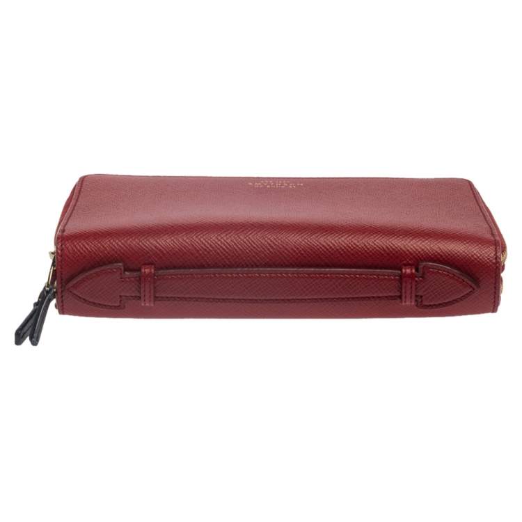 Pre Owned Smythson Red Leather Double Zip Panama Wallet