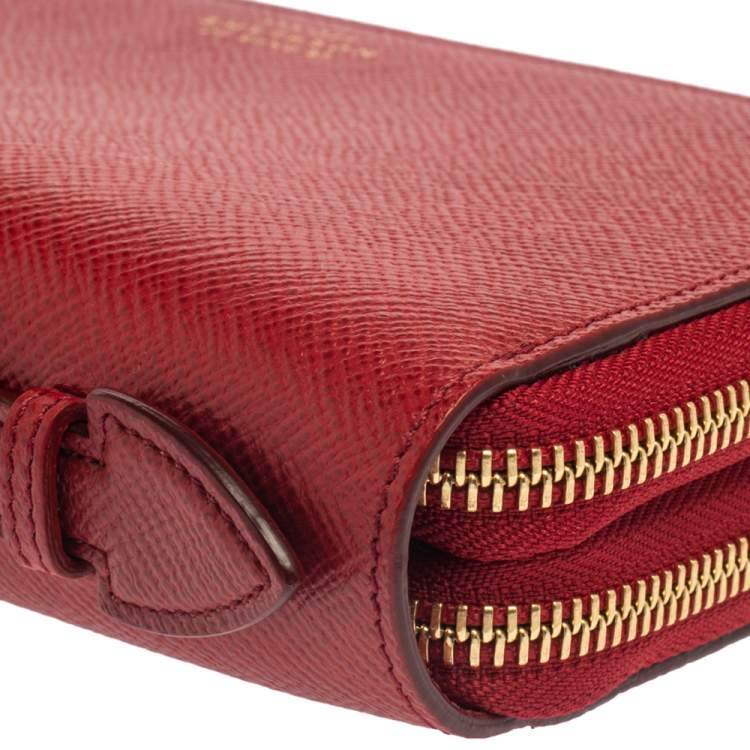 Pre Owned Smythson Red Leather Double Zip Panama Wallet