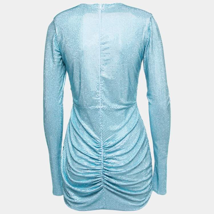 مملوكة مسبقًا Sofi Milo Blue Embellished Jersey Draped Long Sleeve Mini Dress S