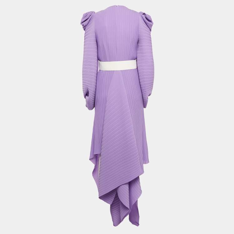 مملوكة مسبقًا Solace London Dark Lilac Purple Belted Asymmetric Tilde Maxi Dress S