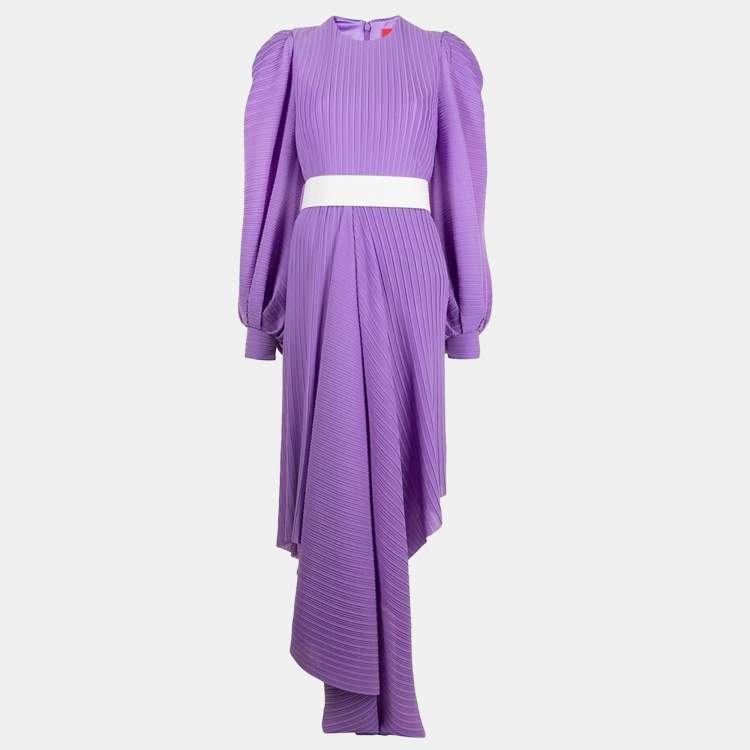 مملوكة مسبقًا Solace London Dark Lilac Purple Belted Asymmetric Tilde Maxi Dress S