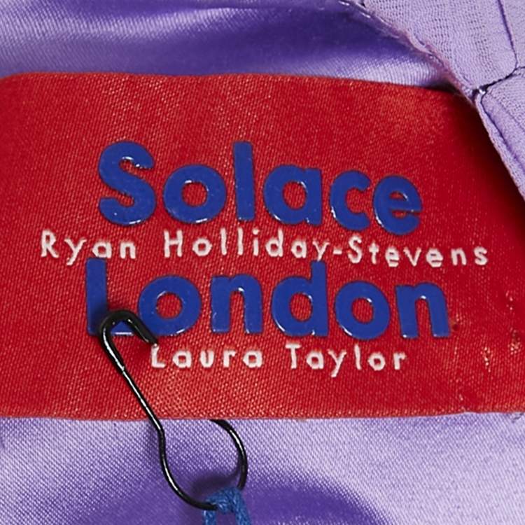 Pre Owned Solace London Purple Plisse Crepe Asymmetric Tilde Maxi Dress M