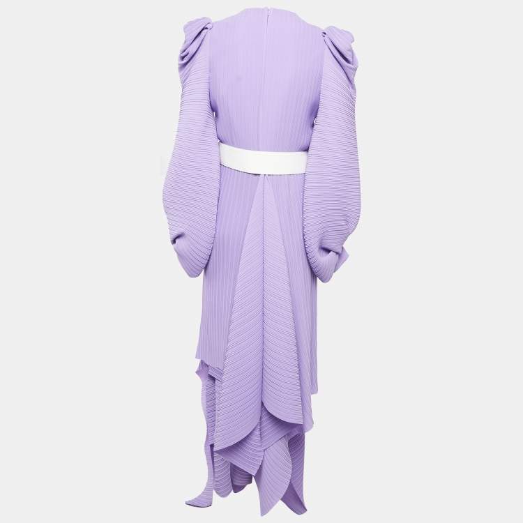 Pre Owned Solace London Purple Plisse Crepe Asymmetric Tilde Maxi Dress M