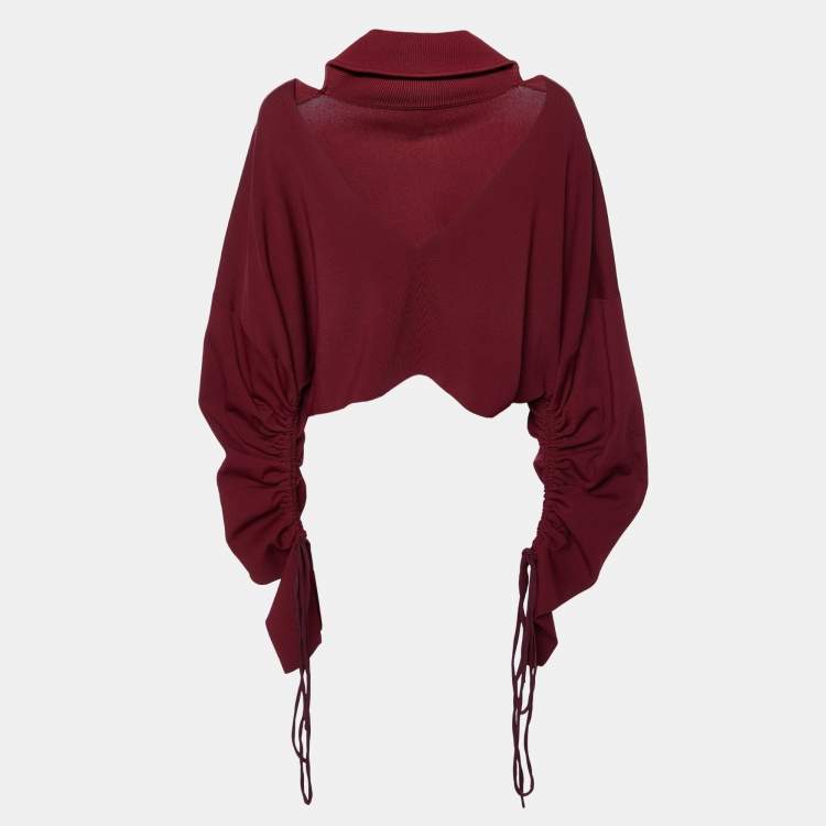 Pre Owned Solace London Burgundy Knit Samara Cut-out Ruched Top M