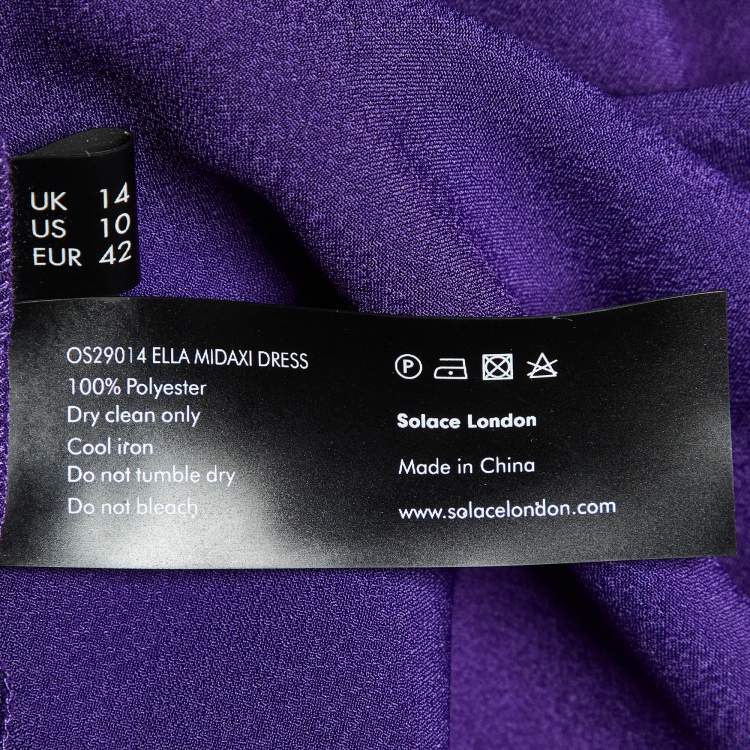 Pre Owned Solace London Purple Satin Asymmetric Flared Sleeves Maxi Dress L 