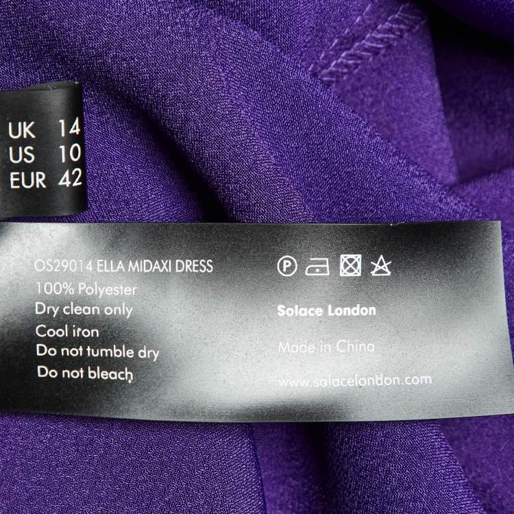 Pre Owned Solace London Purple Satin Asymmetric Flared Sleeves Maxi Dress L 