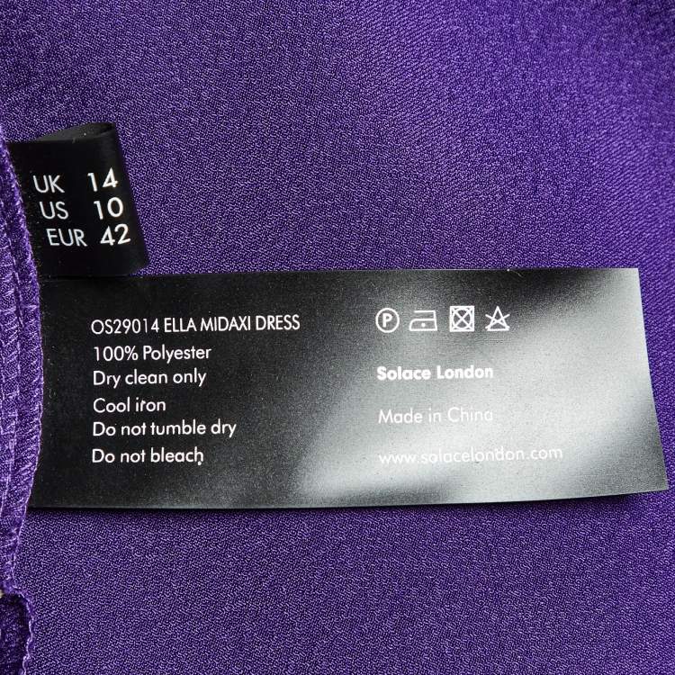 Pre Owned Solace London Purple Satin Asymmetric Flared Sleeves Maxi Dress L 