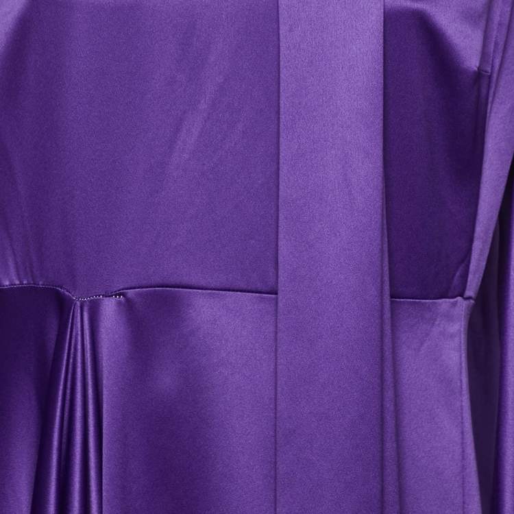 Pre Owned Solace London Purple Satin Asymmetric Flared Sleeves Maxi Dress L 