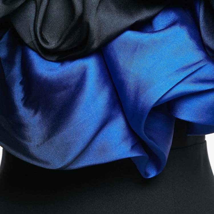 Pre Owned Solace London Black/Blue Crepe One-Shoulder Ruffled Mini Dress S