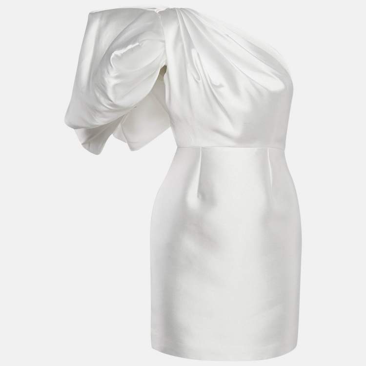 Pre Owned Solace London White Crepe One-Shoulder Puff Sleeve Hayes Mini Dress S