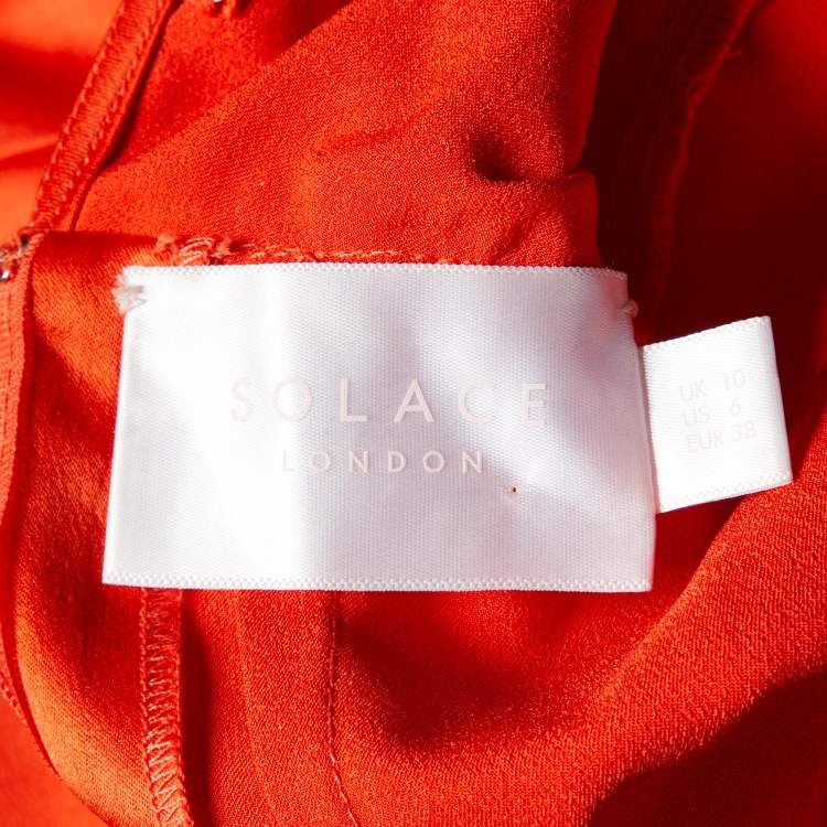 Pre Owned Solace London Orange Satin Sorina Draped Asymmetric Dress M