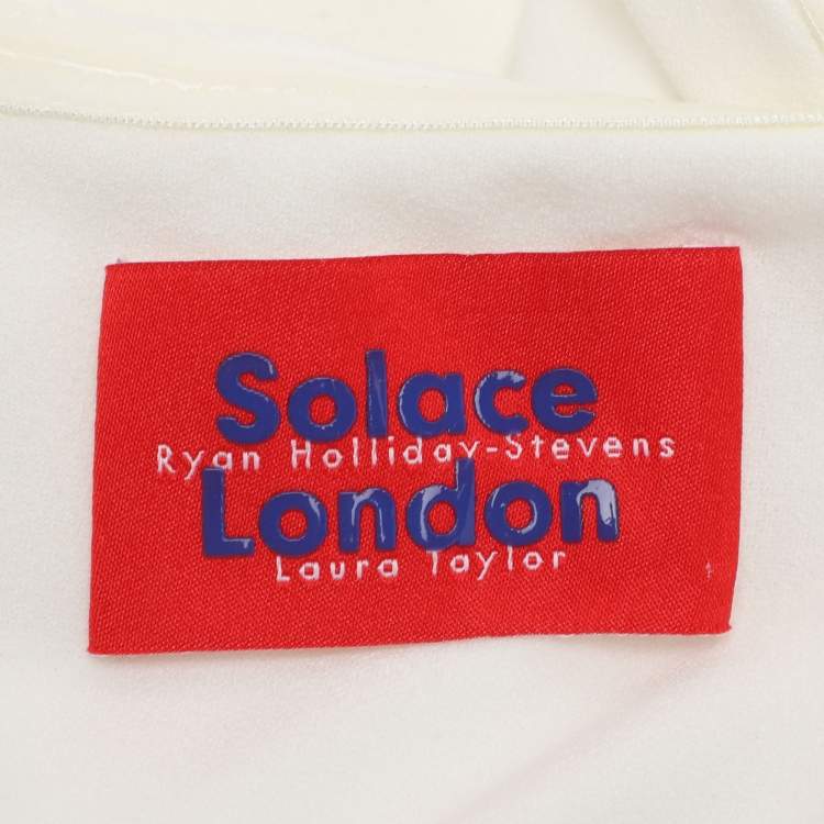Pre Owned Solace London Cream Satin Blend Kerama Long Dress S