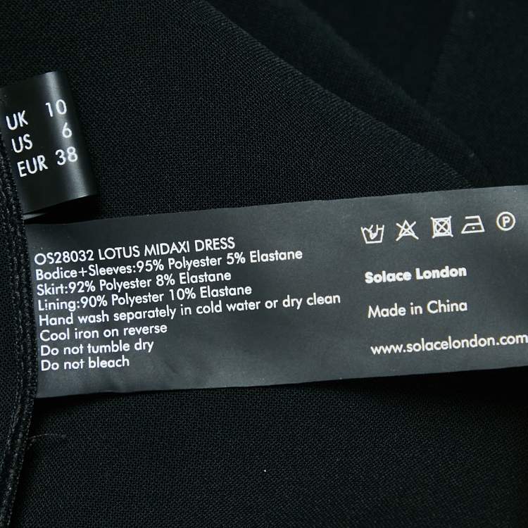 مملوكة مسبقًا Solace London Black Stretch Crepe Draped Lotus Midaxi Dress M