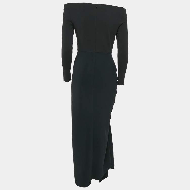 مملوكة مسبقًا Solace London Black Stretch Crepe Draped Lotus Midaxi Dress M