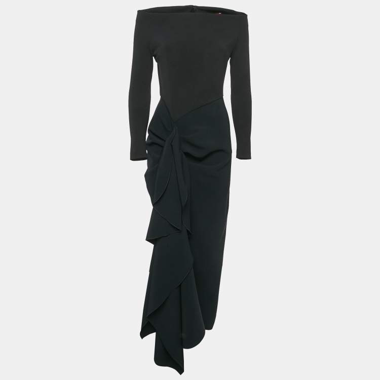 مملوكة مسبقًا Solace London Black Stretch Crepe Draped Lotus Midaxi Dress M