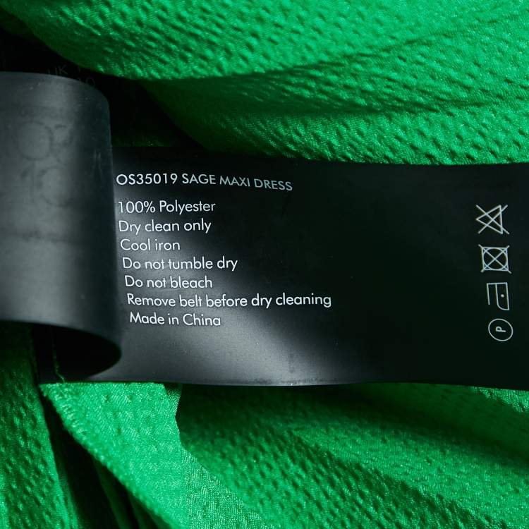 Pre Owned Solace London Sage Green Textured Crepe Pleated Maxi Dress L