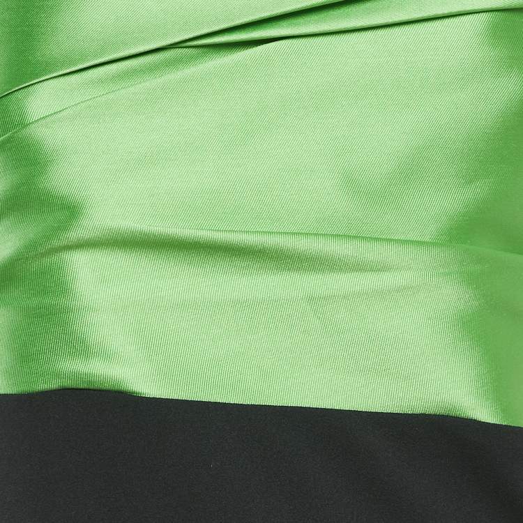 Pre Owned Solace London Green/Black Crepe One Shoulder Selia Maxi Dress M