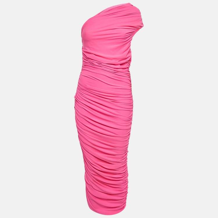Pre Owned Solace London Pink Ruched Jersey One-Shoulder Amaya Midi Dress M