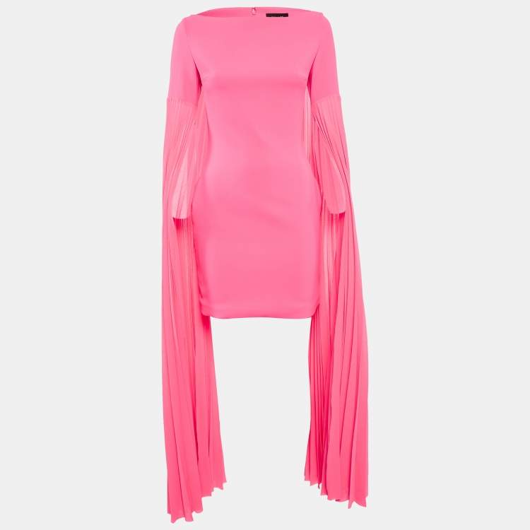 Pre Owned Solace London Pink Crepe Peyton Pleated Sleeve Mini Dress S