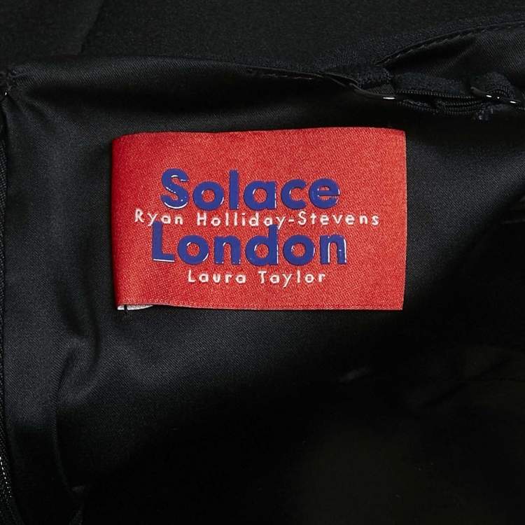 Pre Owned Solace London Black Crepe Ruffled One-Shoulder Mini Dress S