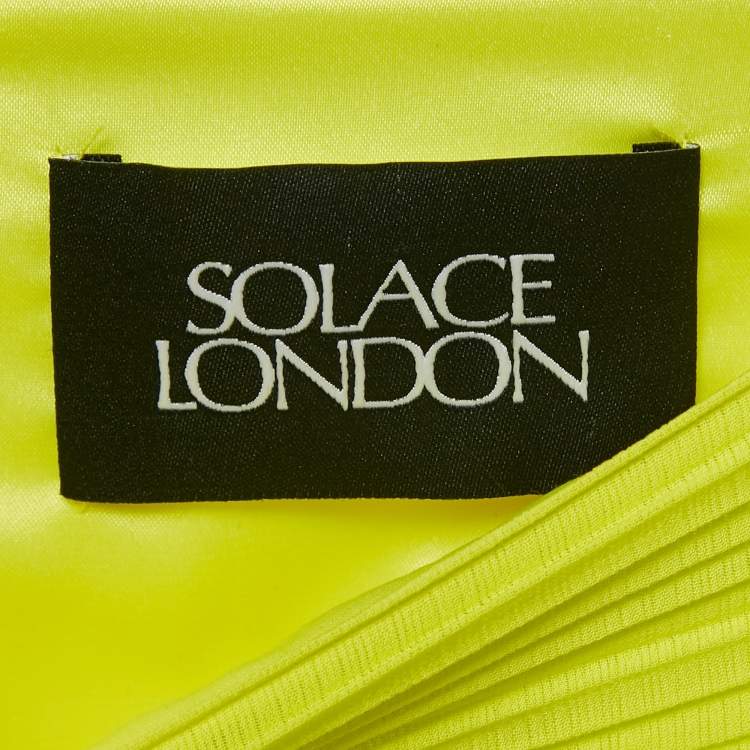 مملوكة مسبقًا Solace London Lime Green Plisse Long Sleeve Mini Dress S
