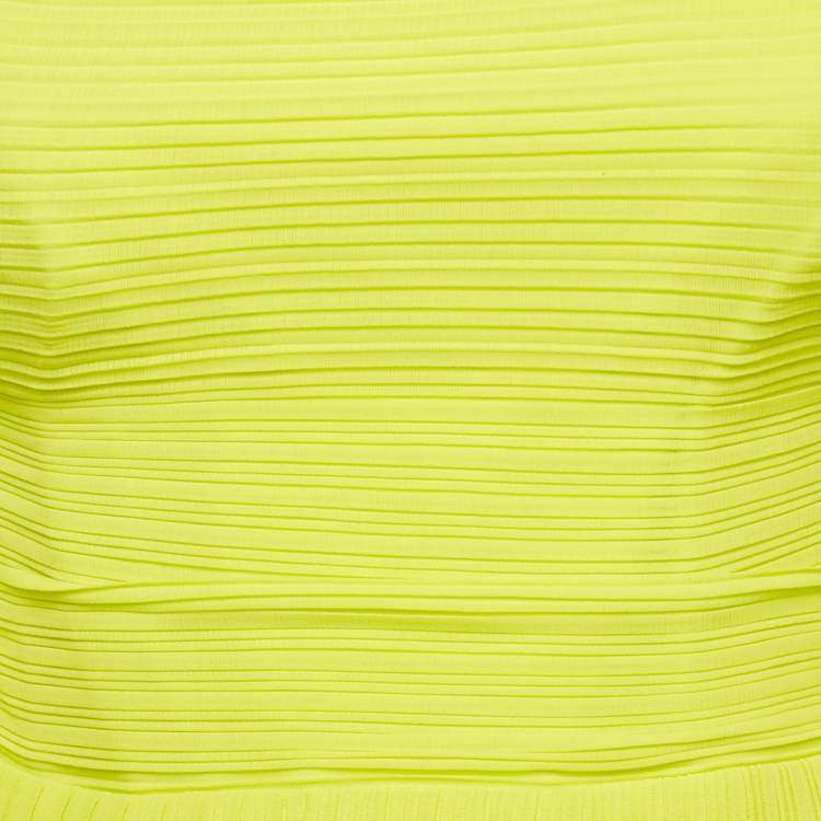 مملوكة مسبقًا Solace London Lime Green Plisse Long Sleeve Mini Dress S